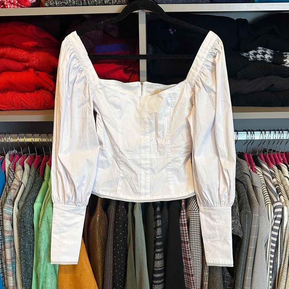 Choosy white long sleeve square neck back zipper closure crop top size XS NWT
